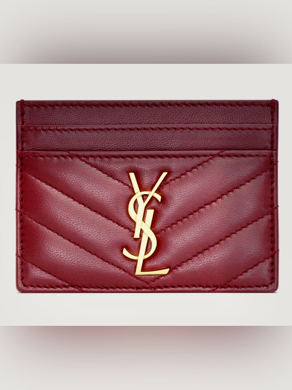 Saint Laurent Red Quilted Card Holder with Gold YSL Emblem